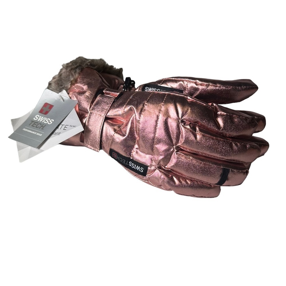 Rose Gold Winter Gloves Faux Fur Swiss Tech Metallic L-XL Girls NWT